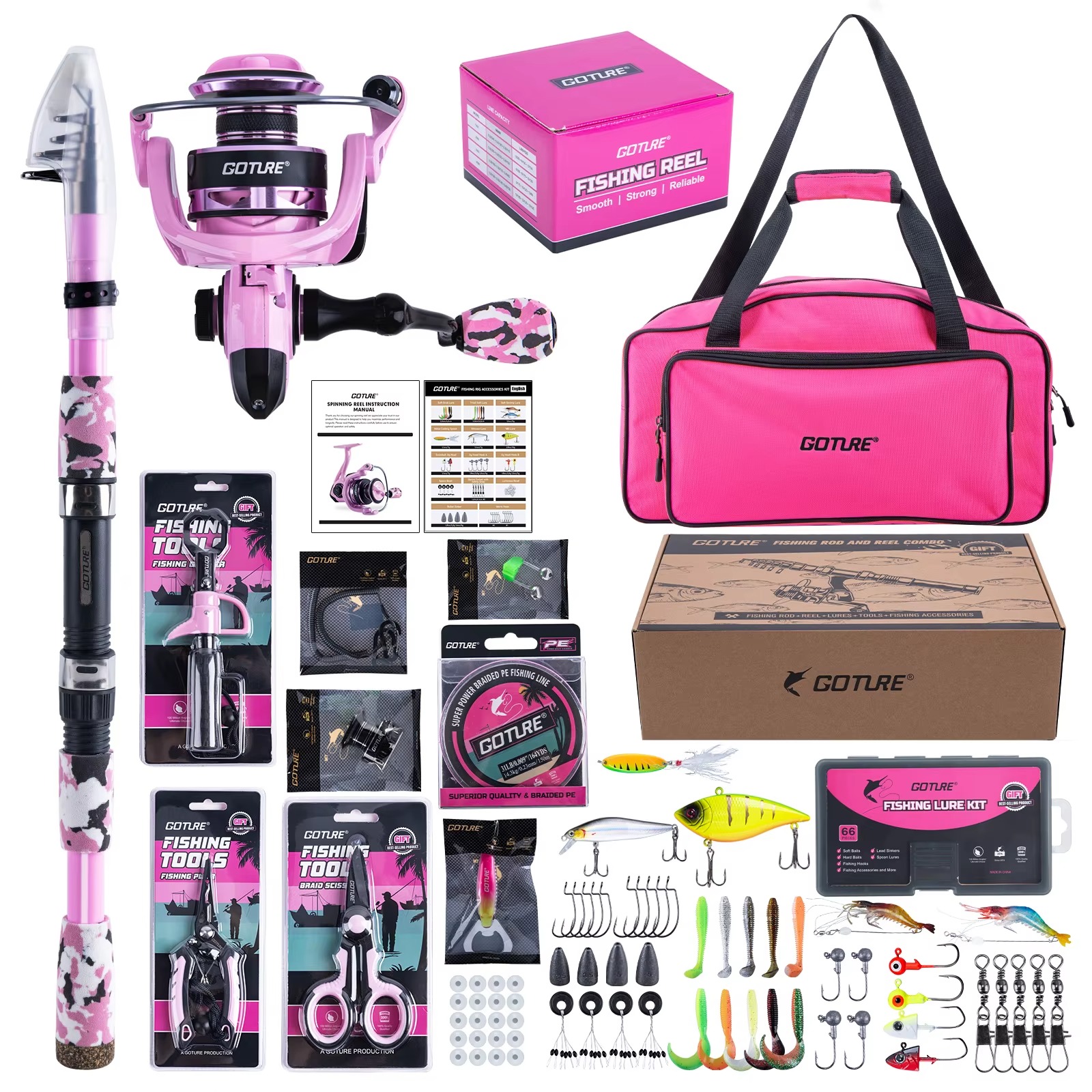 Goture Pink Fishing Rod and Re - Reel Bag recension och pris
